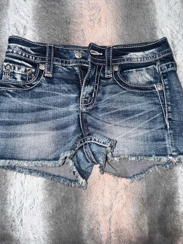 Miss Me Distressed Dark Wash Denim Cutoff Shorts